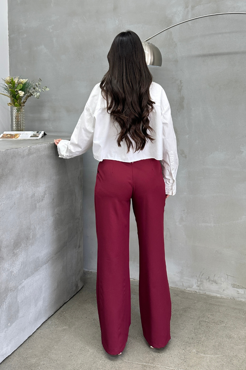 Kadın Palazzo Pantolon Beli Cırtlı Çift Cepli Bol Paça Pantolon