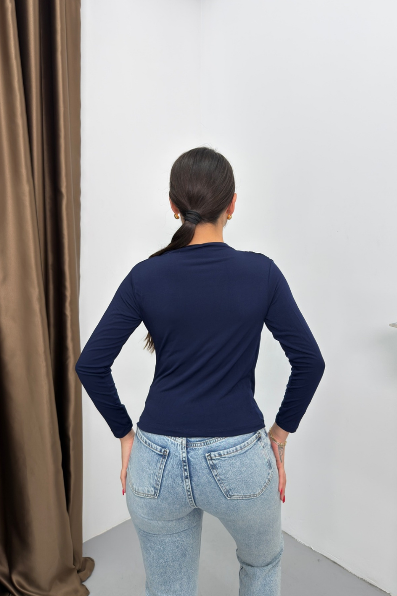 Kadın Bluz Drapeli Uzun Kollu Sandy Kumaş Yüksek Yakalı Likralı Bluz