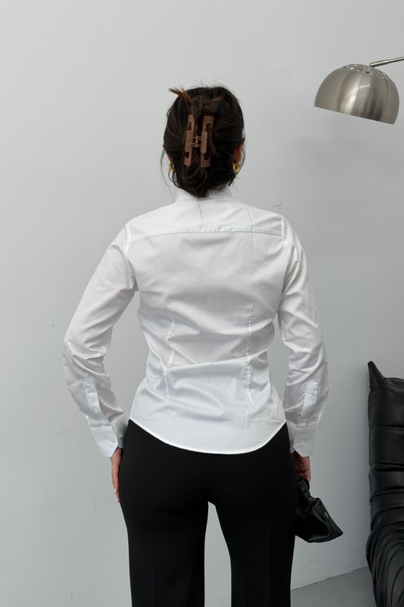 Kadın Gömlek %100 Pamuk Premium Saten Dokuma Uzun Kollu Düğmeli Kuplu Slim Fit Gömlek