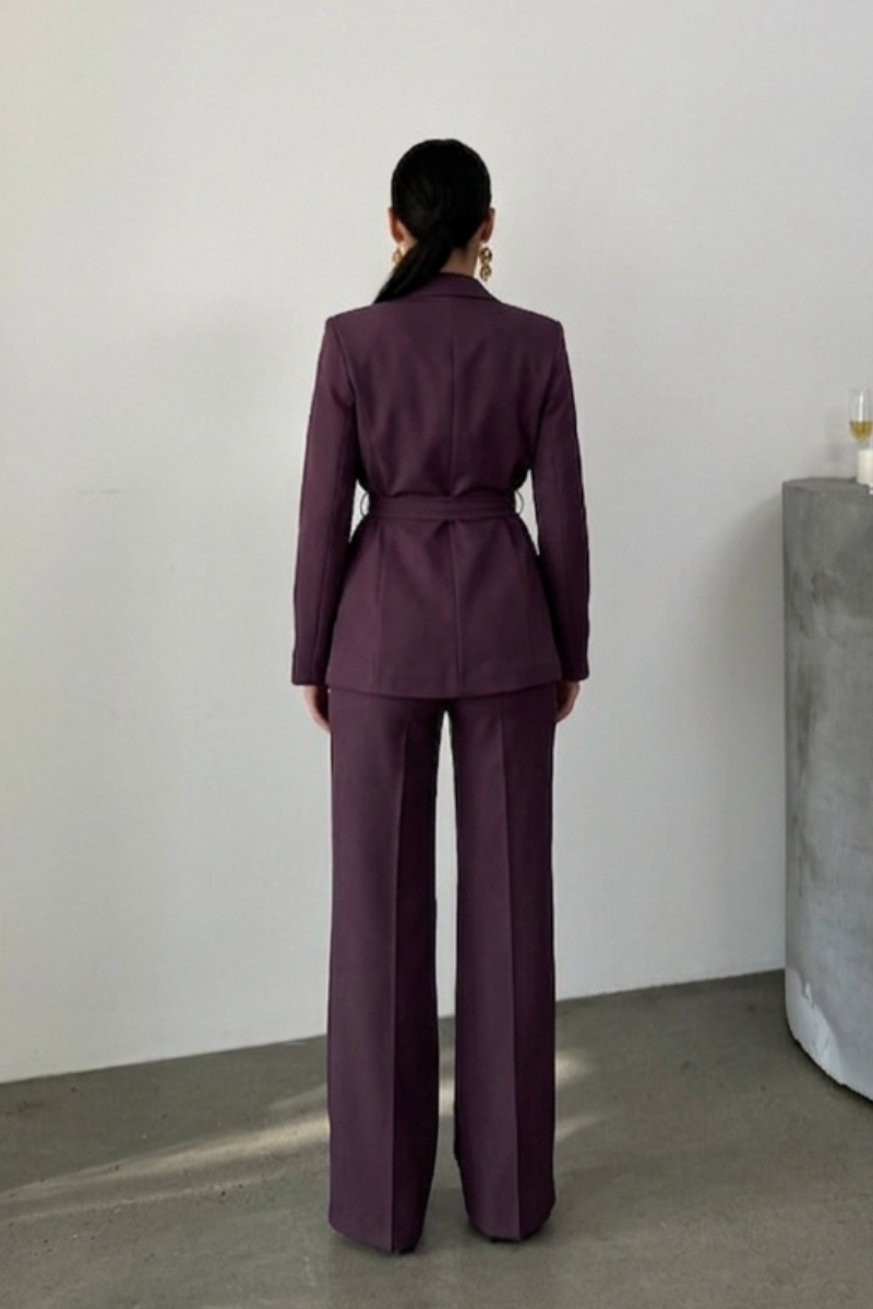 Kadın İkili Kuşaklı Blazer Ceket Pantolon Takım