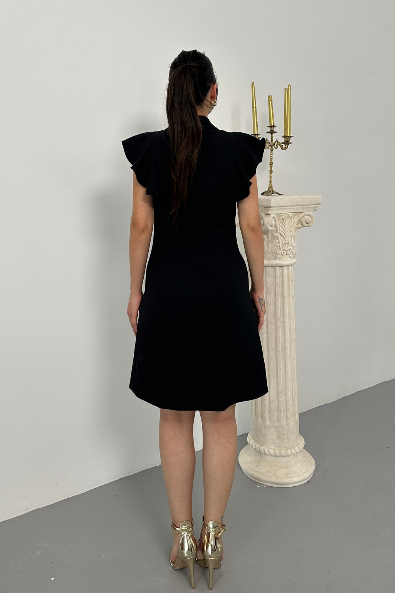 Kadın Elbise Kısa Kruvaze Yaka Volan Kol Fırfırlı Düğme Detaylı Ceket Elbise