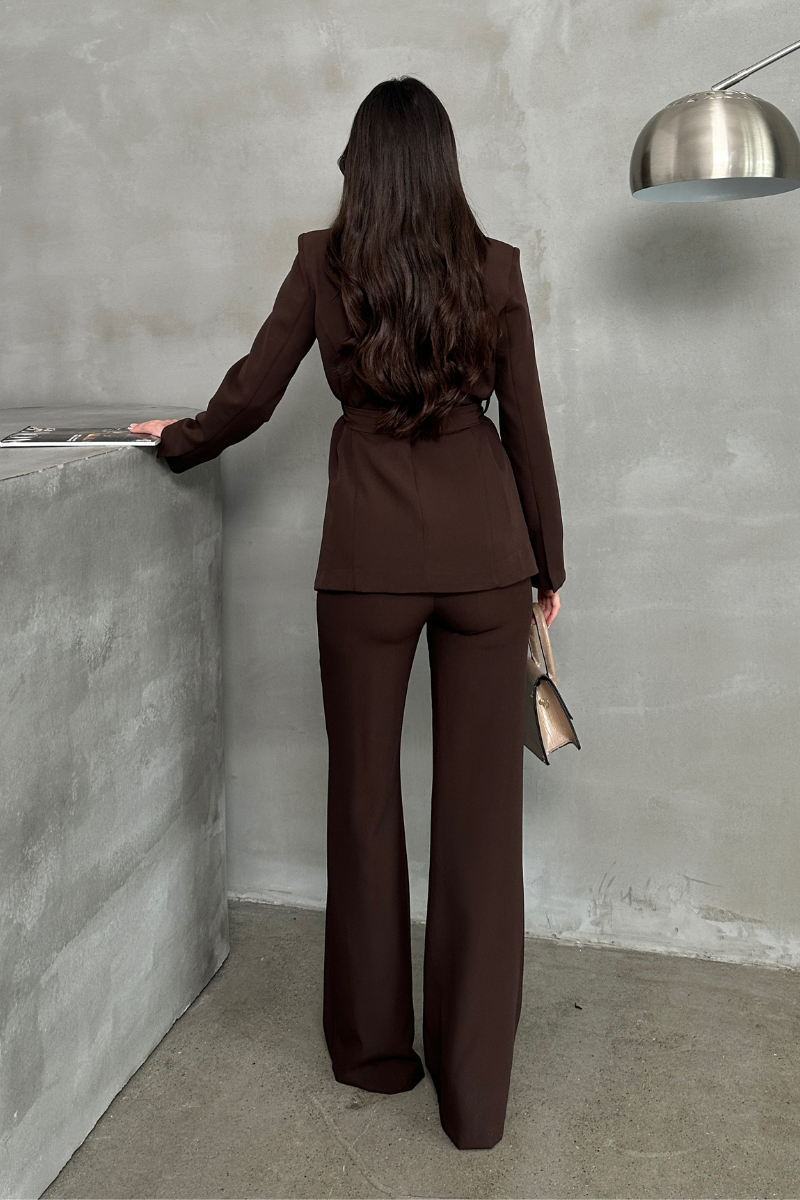 Kadın İkili Kuşaklı Blazer Ceket Pantolon Takım