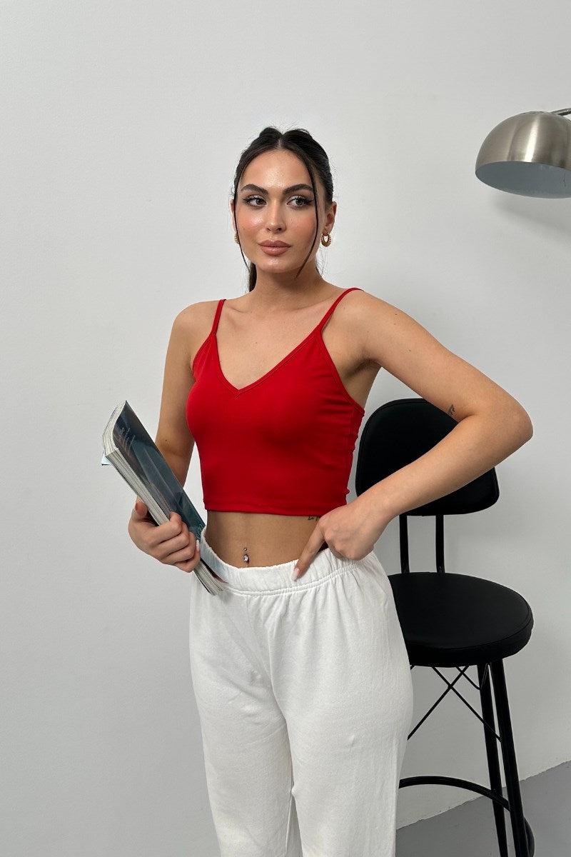 Kadın Crop Top Askılı V Yaka Büstiyer