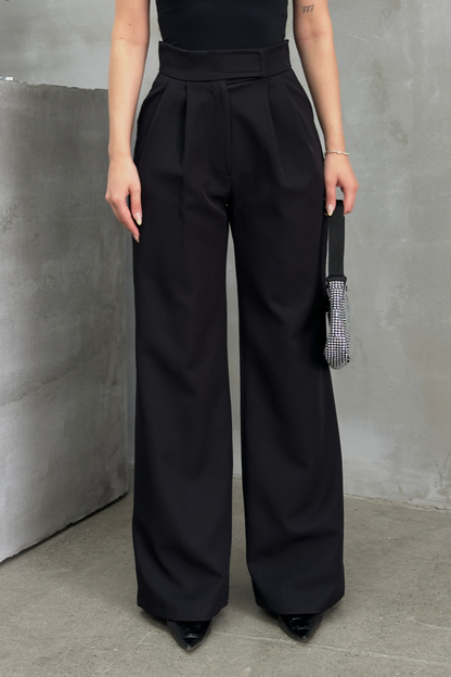 Kadın Palazzo Pantolon Beli Cırtlı Çift Cepli Bol Paça Pantolon