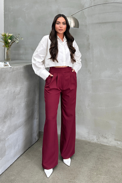 Kadın Palazzo Pantolon Beli Cırtlı Çift Cepli Bol Paça Pantolon