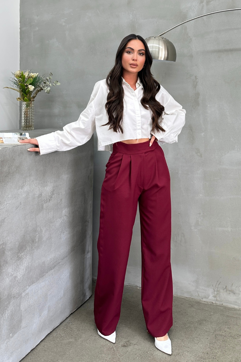 Kadın Palazzo Pantolon Beli Cırtlı Çift Cepli Bol Paça Pantolon