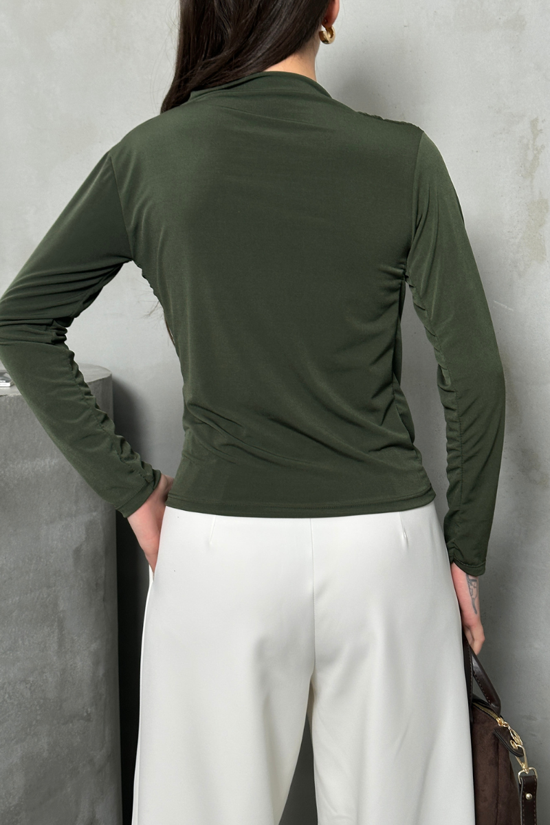 Kadın Bluz Drapeli Uzun Kollu Sandy Kumaş