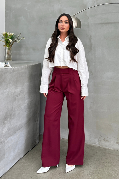 Kadın Palazzo Pantolon Beli Cırtlı Çift Cepli Bol Paça Pantolon