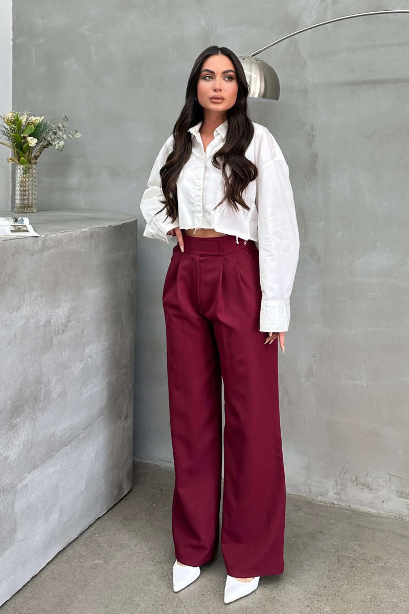 Kadın Palazzo Pantolon Beli Cırtlı Çift Cepli Bol Paça Pantolon