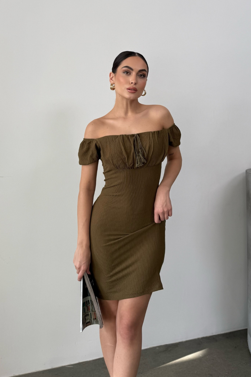 Kadın Elbise Mini Yazlık Kısa Kollu Yaka Detaylı Esnek Bodycon Elbise