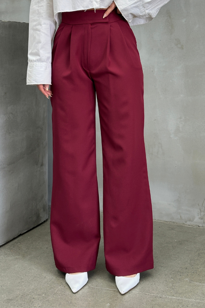 Kadın Palazzo Pantolon Beli Cırtlı Çift Cepli Bol Paça Pantolon