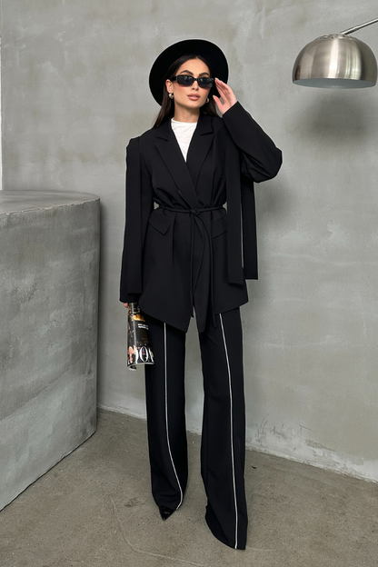 Kadın Oversize Blazer Ceket Kuşaklı Omuz Detaylı