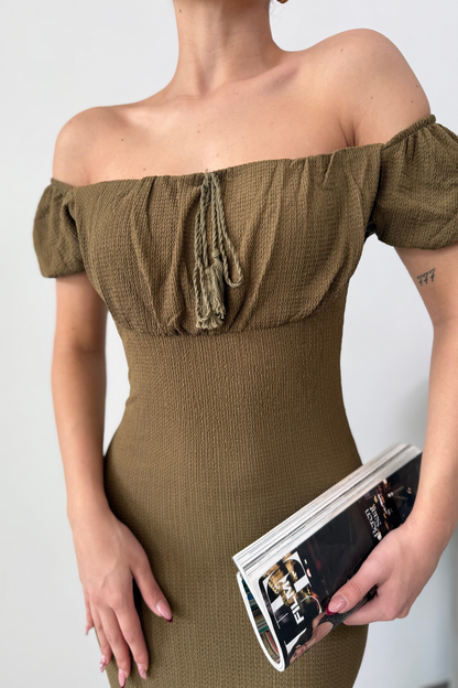 Kadın Elbise Mini Yazlık Kısa Kollu Yaka Detaylı Esnek Bodycon Elbise