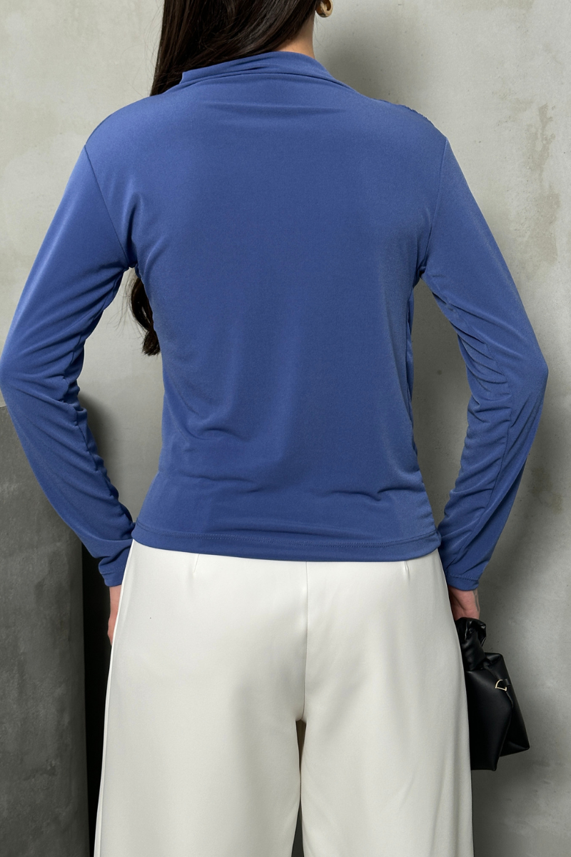 Kadın Bluz Drapeli Uzun Kollu Sandy Kumaş