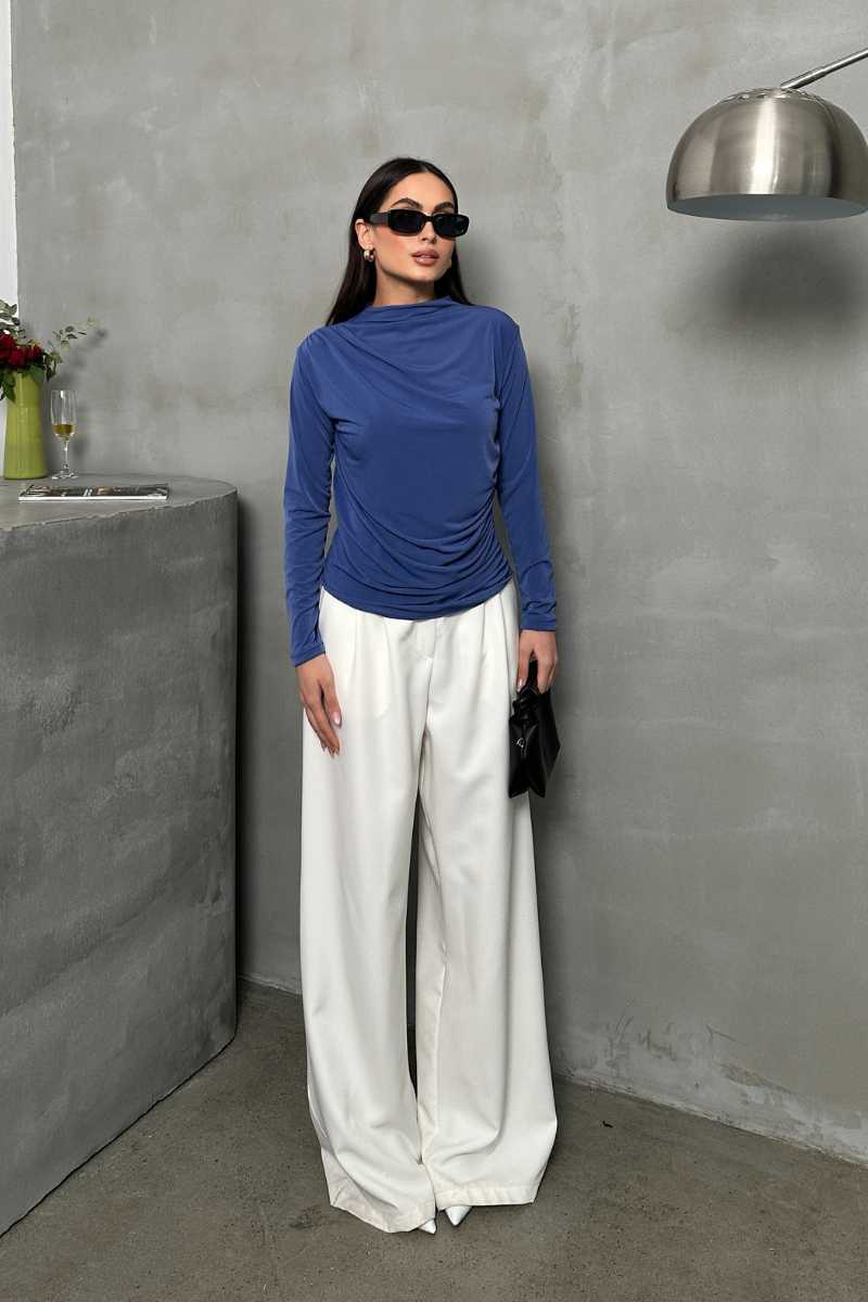 Kadın Bluz Drapeli Uzun Kollu Sandy Kumaş