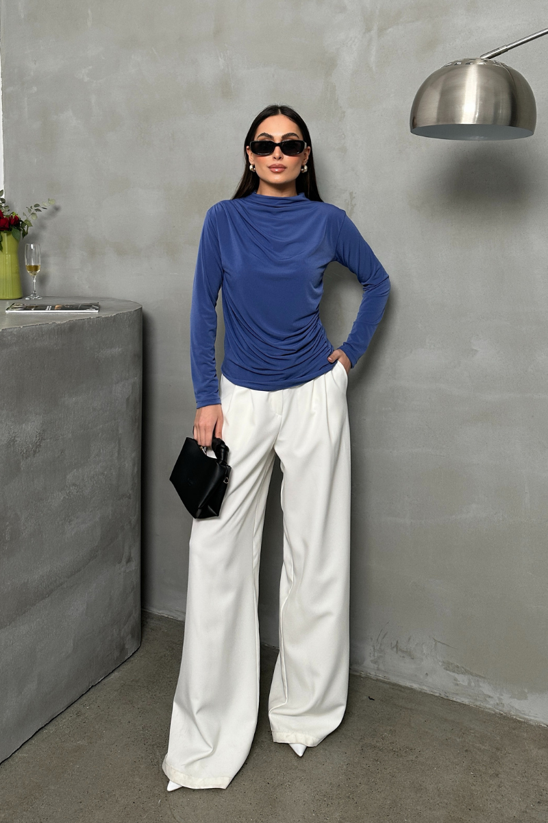 Kadın Bluz Drapeli Uzun Kollu Sandy Kumaş