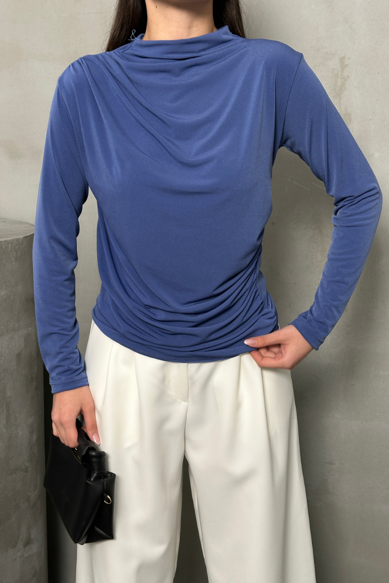 Kadın Bluz Drapeli Uzun Kollu Sandy Kumaş