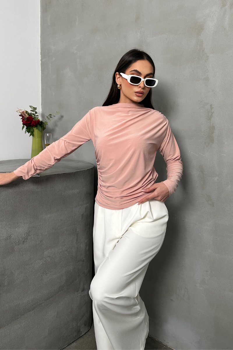 Kadın Bluz Drapeli Uzun Kollu Sandy Kumaş