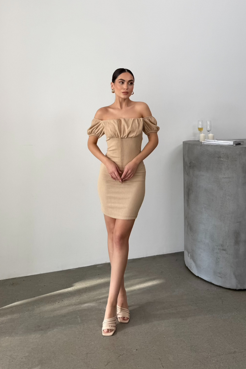 Kadın Elbise Mini Yazlık Kısa Kollu Yaka Detaylı Esnek Bodycon Elbise