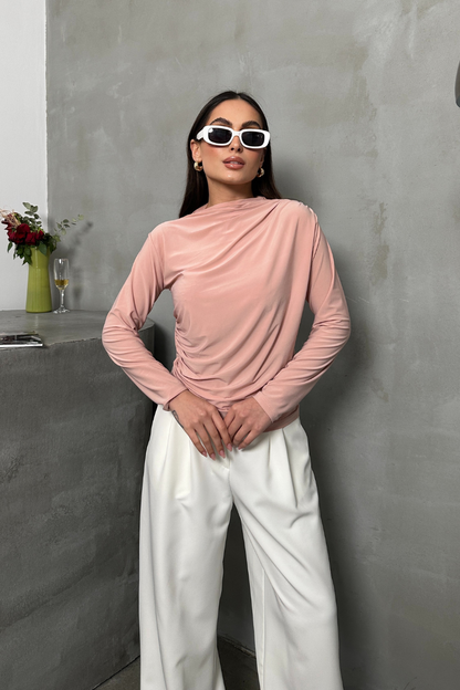 Kadın Bluz Drapeli Uzun Kollu Sandy Kumaş