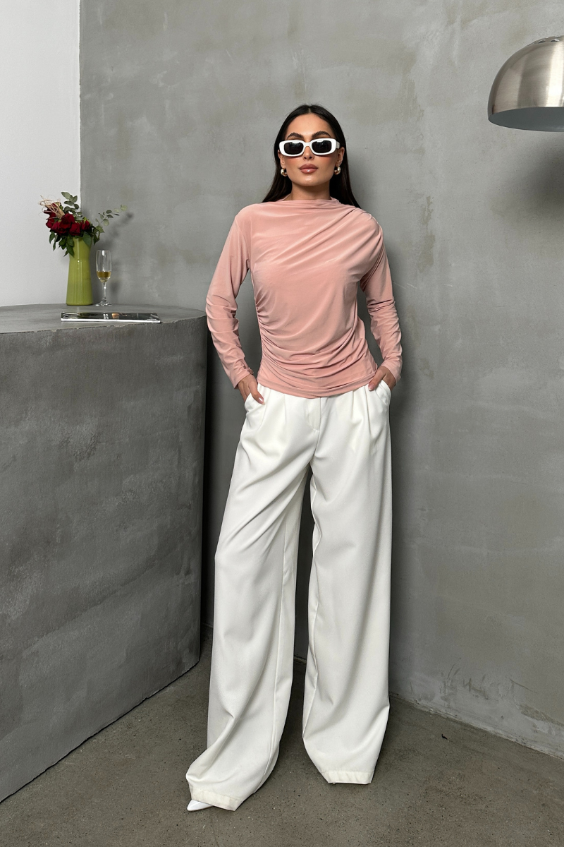 Kadın Bluz Drapeli Uzun Kollu Sandy Kumaş