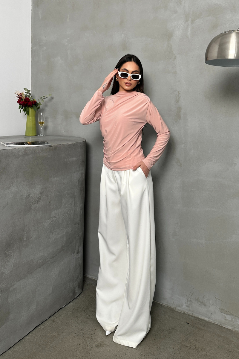 Kadın Bluz Drapeli Uzun Kollu Sandy Kumaş