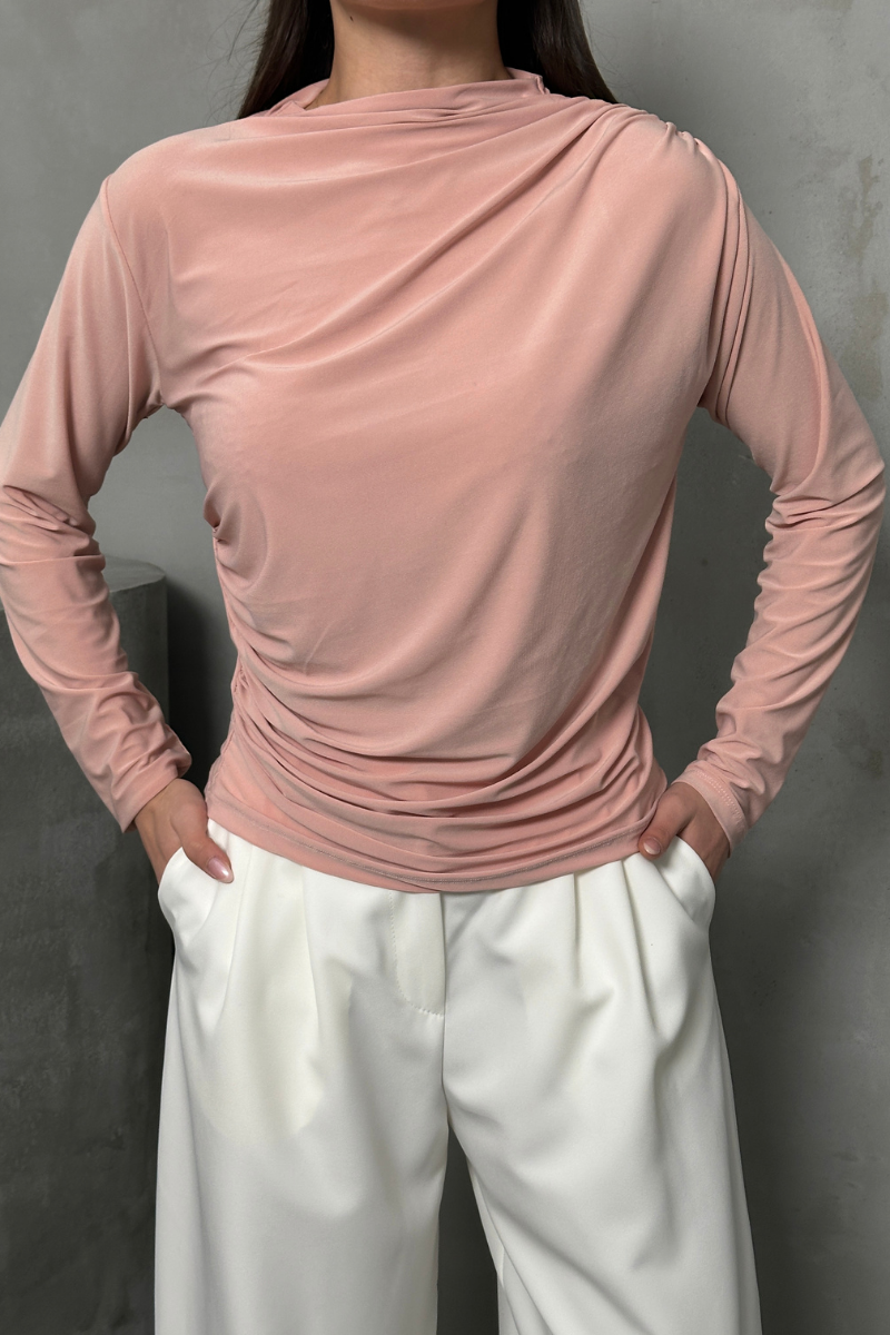 Kadın Bluz Drapeli Uzun Kollu Sandy Kumaş