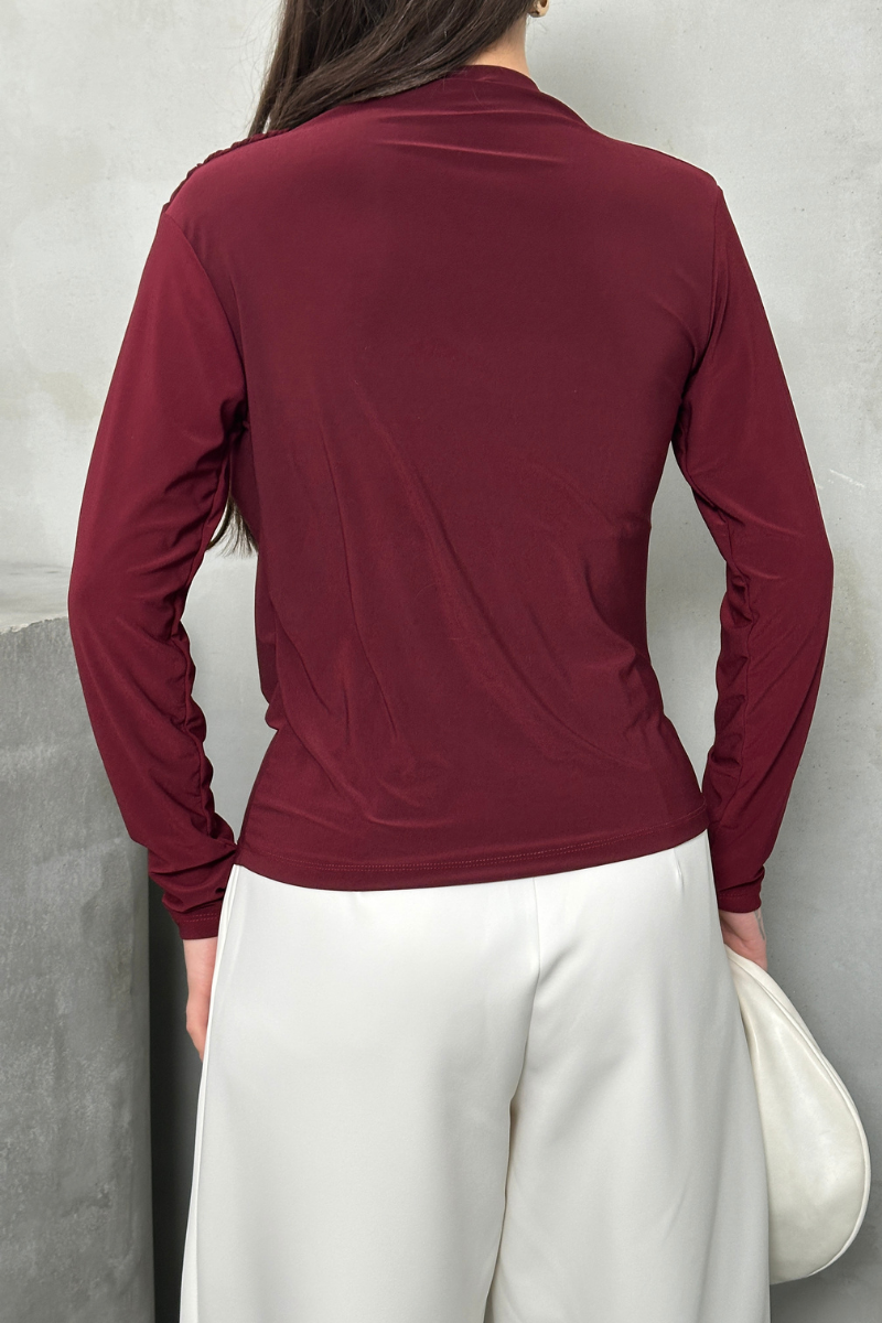 Kadın Bluz Drapeli Uzun Kollu Sandy Kumaş