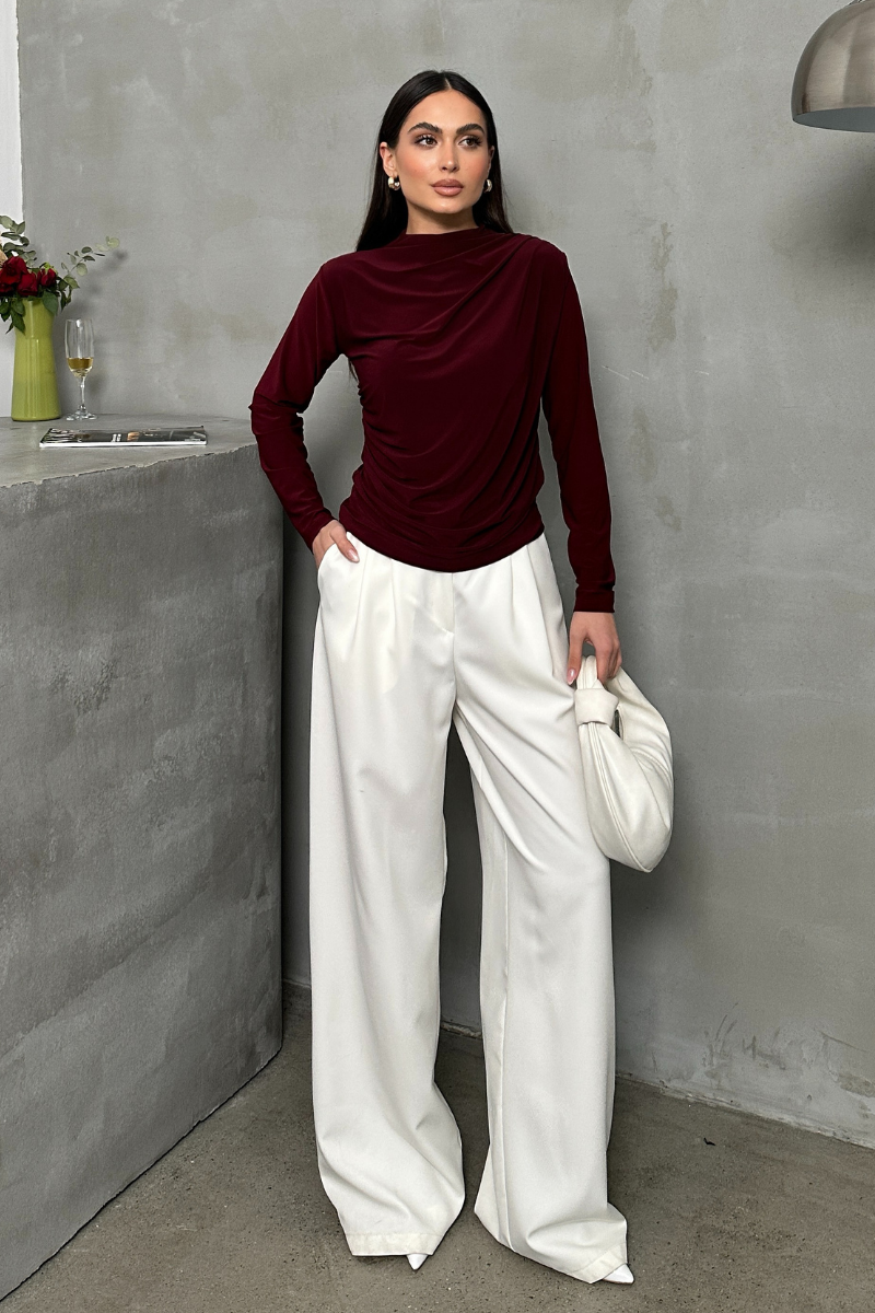 Kadın Bluz Drapeli Uzun Kollu Sandy Kumaş