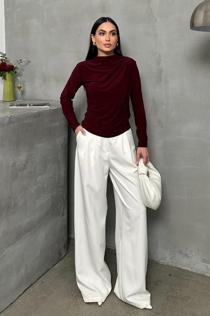 Kadın Bluz Drapeli Uzun Kollu Sandy Kumaş