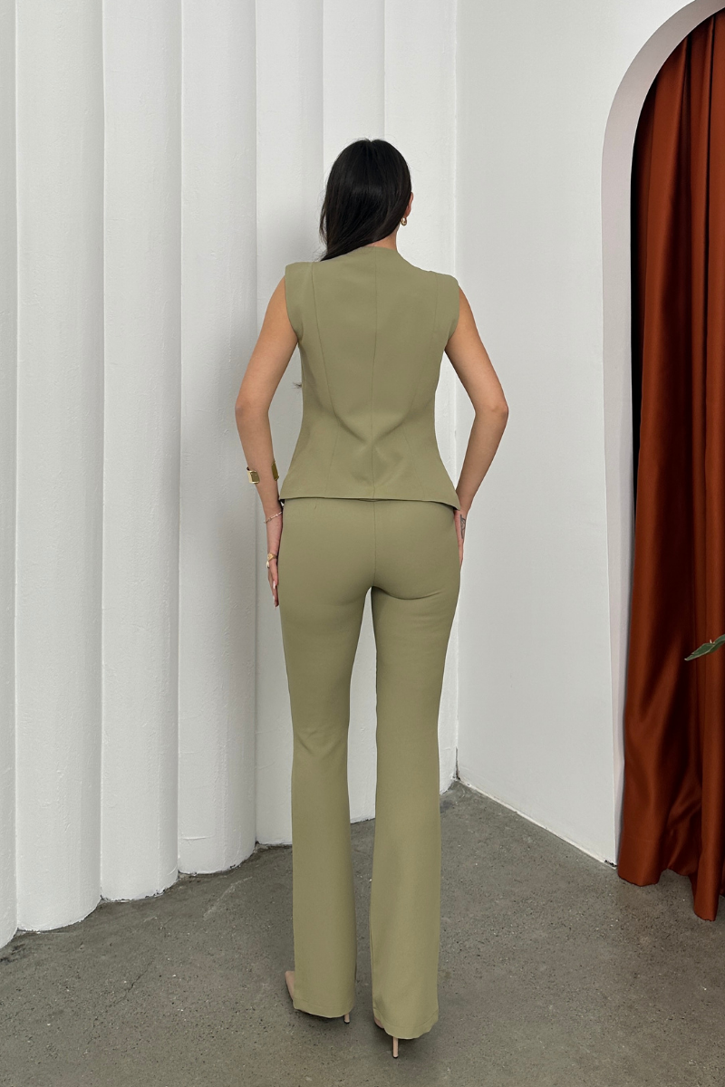 Kadın Alt Üst Takım Şık Düğme Detaylı Yelek Pantolon İkili Takım