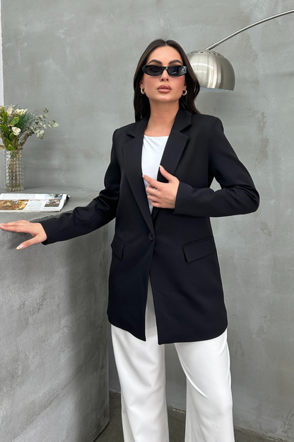 Kadın Blazer Ceket Rahat Kalıp Astarlı Tek Düğmeli Ceket