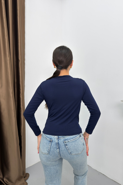 Kadın Bluz Drapeli Uzun Kollu Sandy Kumaş Yüksek Yakalı Likralı Bluz