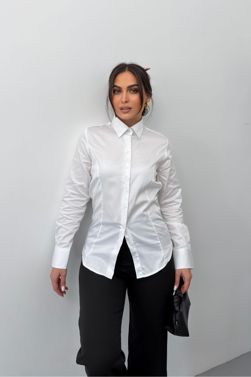 Kadın Gömlek %100 Pamuk Premium Saten Dokuma Uzun Kollu Düğmeli Kuplu Slim Fit Gömlek