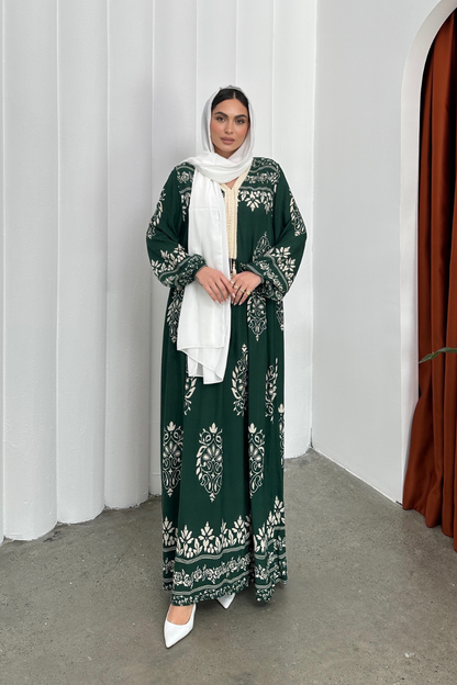 Kadın Elbise Uzun Yazlık Desenli V Yaka Tesettür Elbise