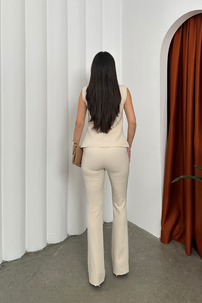 Kadın Alt Üst Takım Şık Düğme Detaylı Yelek Pantolon İkili Takım