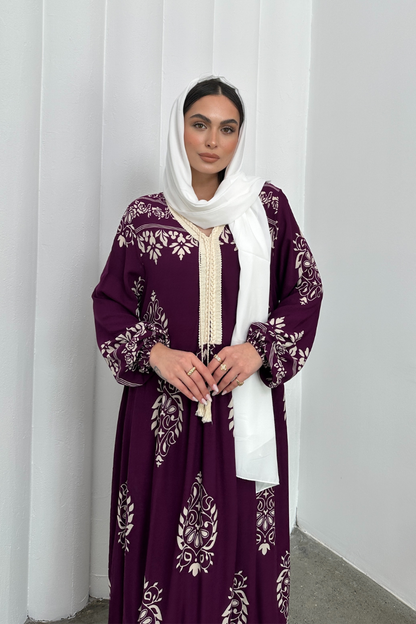 Kadın Elbise Uzun Yazlık Desenli V Yaka Tesettür Elbise