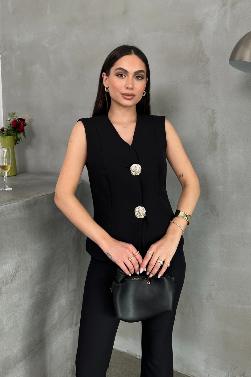 Kadın Alt Üst Takım Şık Düğme Detaylı Yelek Pantolon İkili Takım