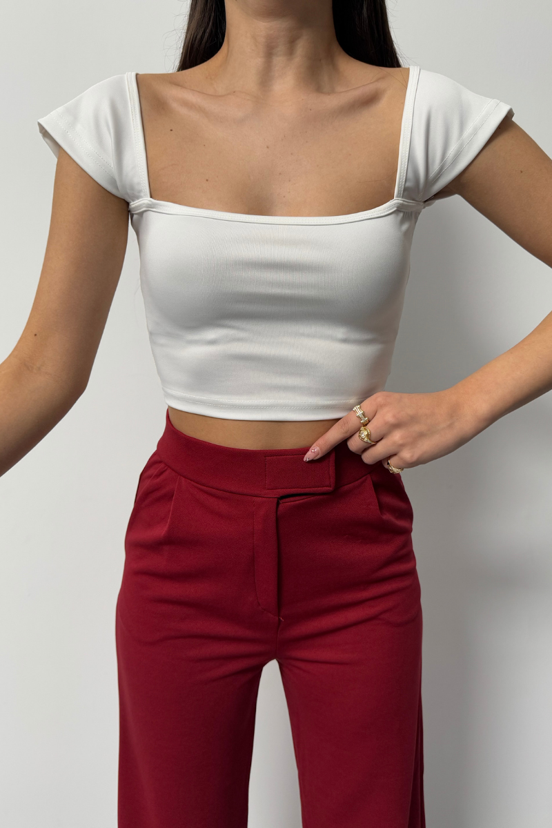 Kadın Crop Tişört Kısa Kollu Kare Yaka Basic Tişört