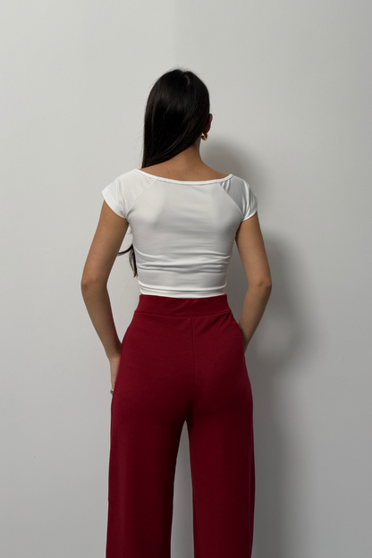 Kadın Crop Tişört Kısa Kollu Kare Yaka Basic Tişört