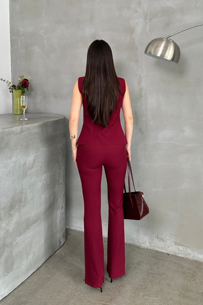 Kadın Alt Üst Takım Şık Düğme Detaylı Yelek Pantolon İkili Takım