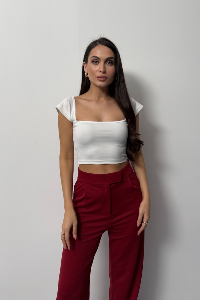 Kadın Crop Tişört Kısa Kollu Kare Yaka Basic Tişört