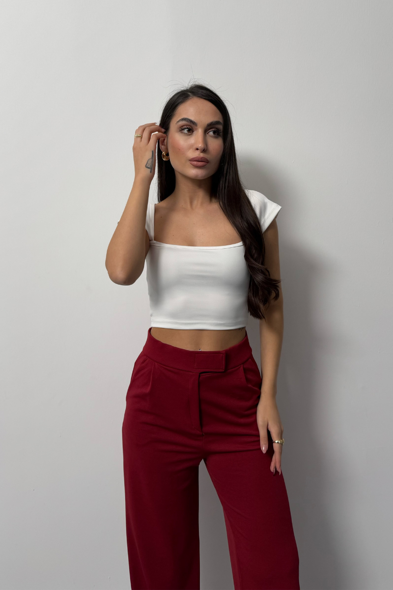 Kadın Crop Tişört Kısa Kollu Kare Yaka Basic Tişört