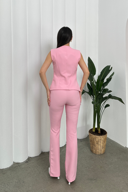 Kadın Alt Üst Takım Şık Düğme Detaylı Yelek Pantolon İkili Takım