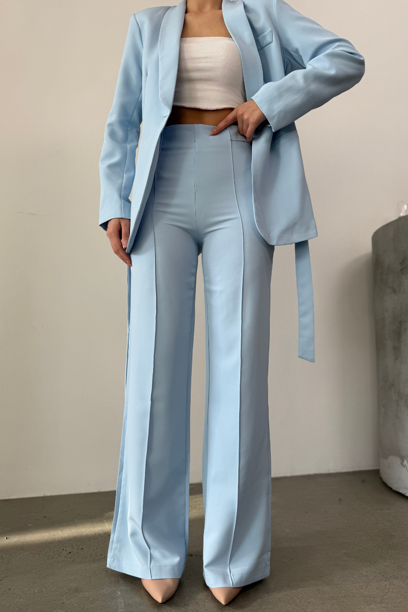 Kadın İkili Kuşaklı Blazer Ceket Pantolon Takım