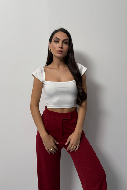 Kadın Crop Tişört Kısa Kollu Kare Yaka Basic Tişört