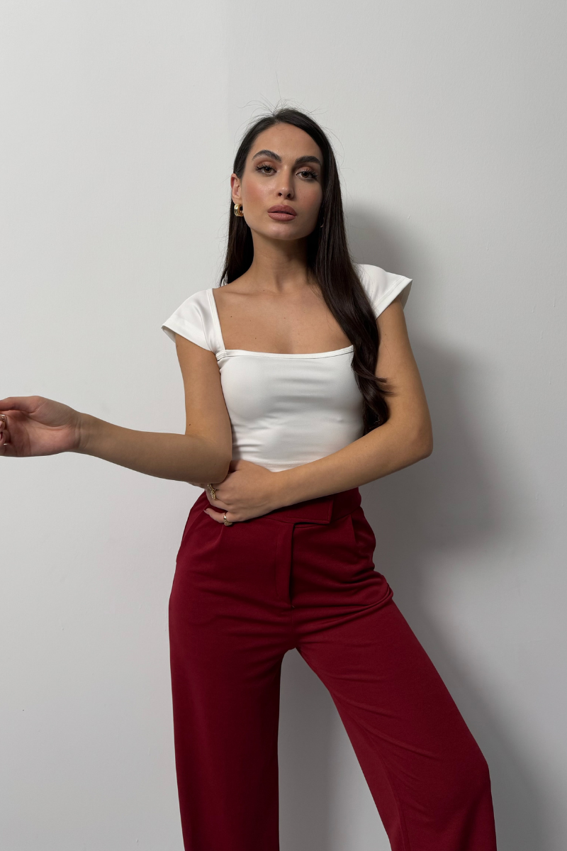 Kadın Crop Tişört Kısa Kollu Kare Yaka Basic Tişört