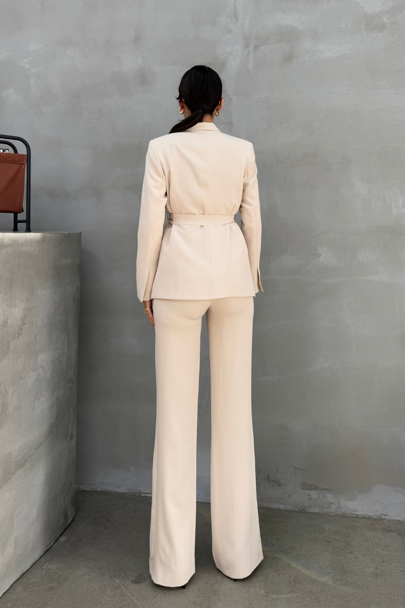 Kadın İkili Kuşaklı Blazer Ceket Pantolon Takım