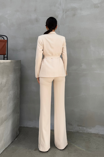 Kadın İkili Kuşaklı Blazer Ceket Pantolon Takım