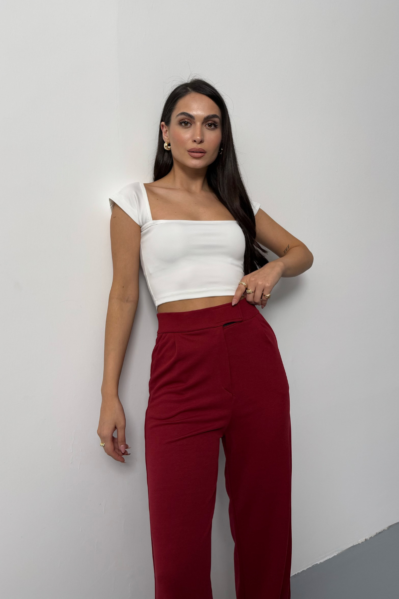 Kadın Crop Tişört Kısa Kollu Kare Yaka Basic Tişört